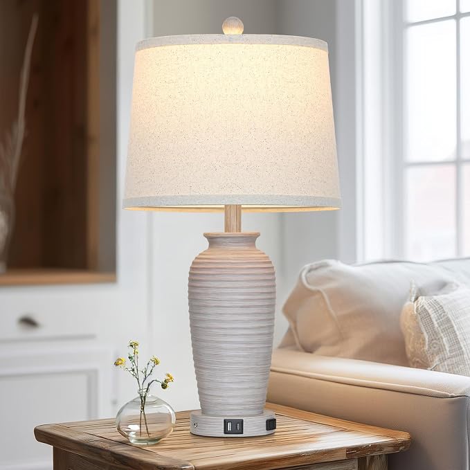 CINSARY 25" Vintage Farmhouse Jar Table Lamps, Single Rustic Bedside Lamp - Image 6