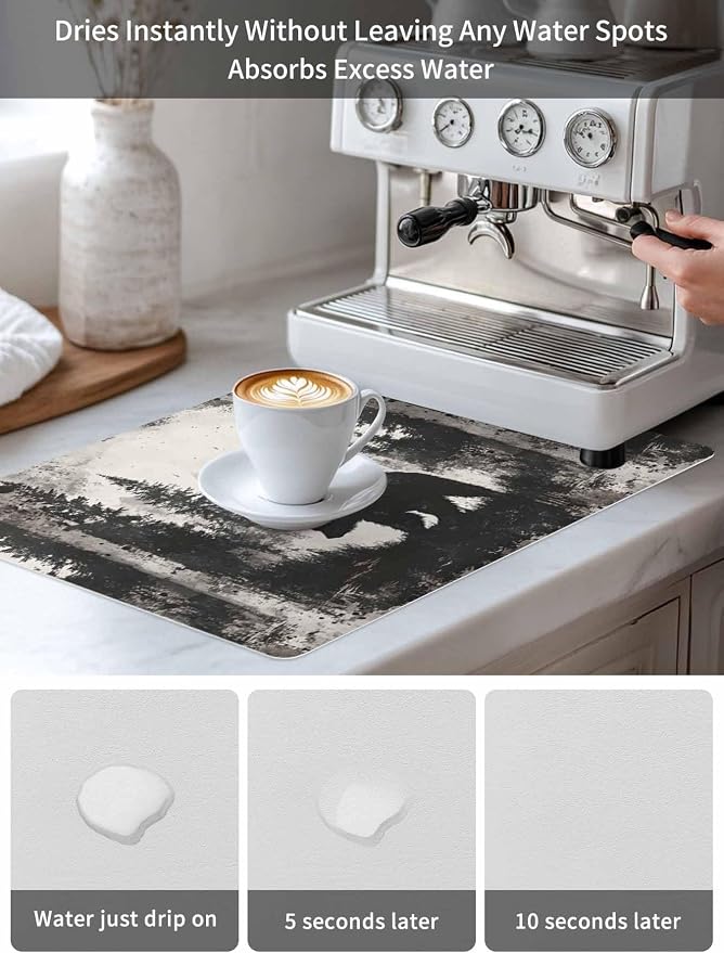 Brown Bear Coffee Mat Black Bear Forest Animal Modern Art Retro Absorbent Bar - Image 6
