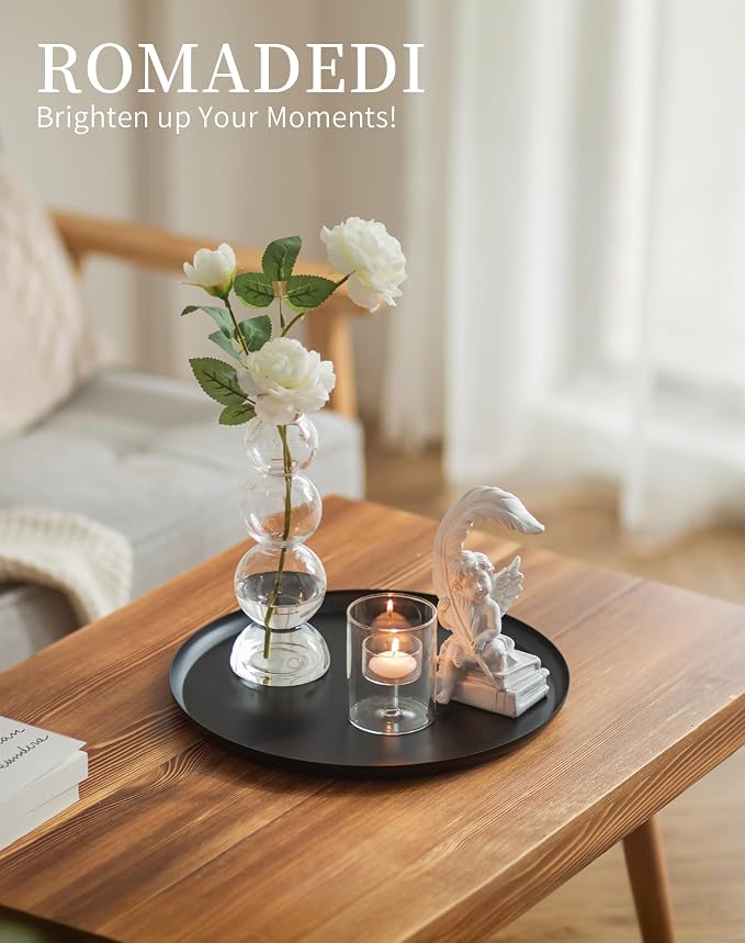 Romadedi Black Round Decorative Tray: Metal Candle Trays Decor - Image 2