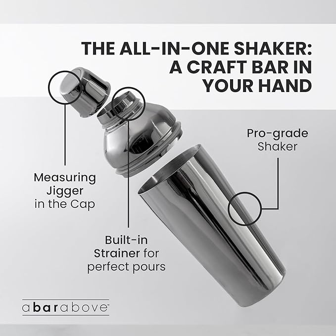 A Bar Above All-in-One Cocktail Shaker | 24oz Stainless Steel Cobbler Shaker - Image 3