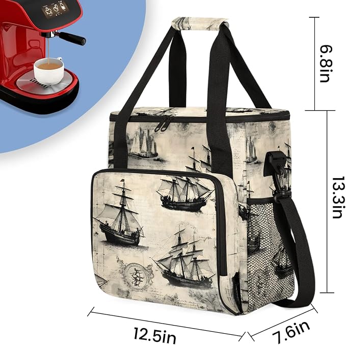 Vintage Pirate Ship Coffee Maker Carring Bag, Large Insulated Storage Organizer - Image 2