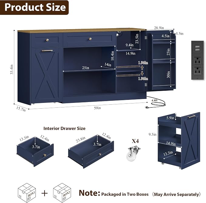 HOSTACK Multifunctional Storage Cabinet-59 Buffet Cabinet - Image 3