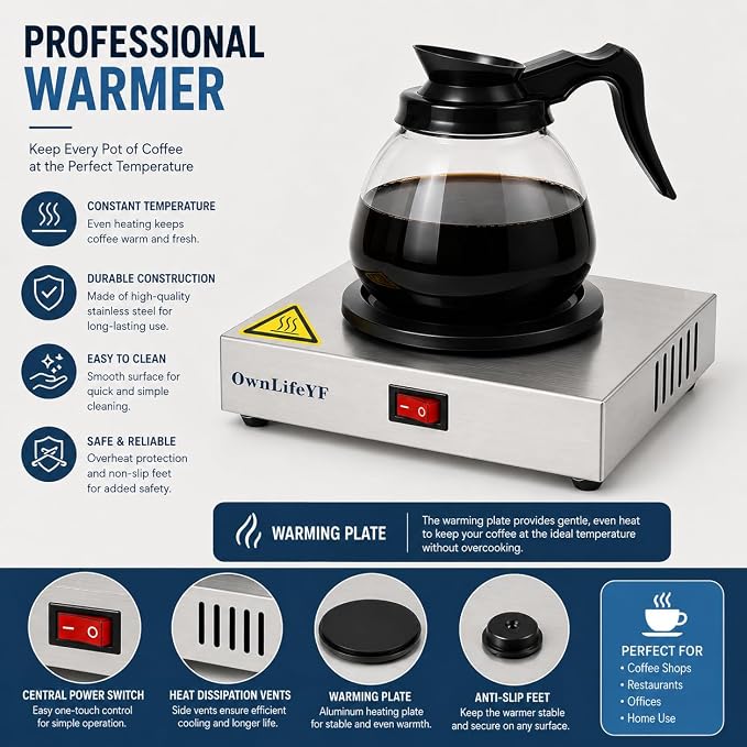 Commercial Coffee Warmer, 60W 176℉ Single Burner Decanter Warmer Plate - Image 4