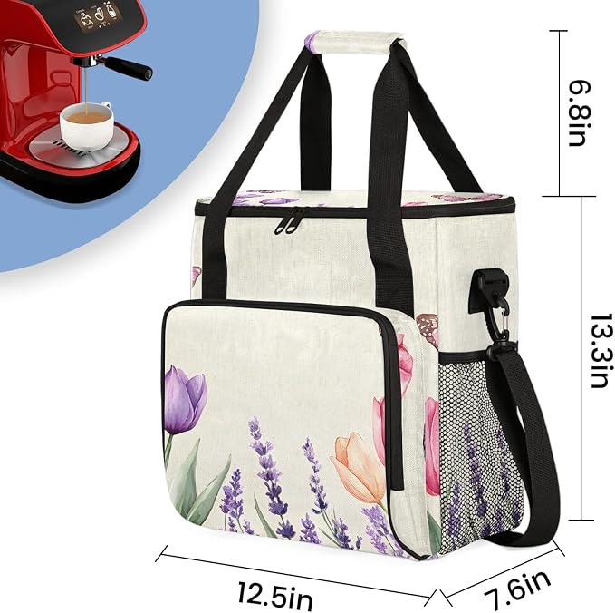 Tulip Cute Floral Butterflie Coffee Maker Carring Bag, Large Insulated Storage - Image 2