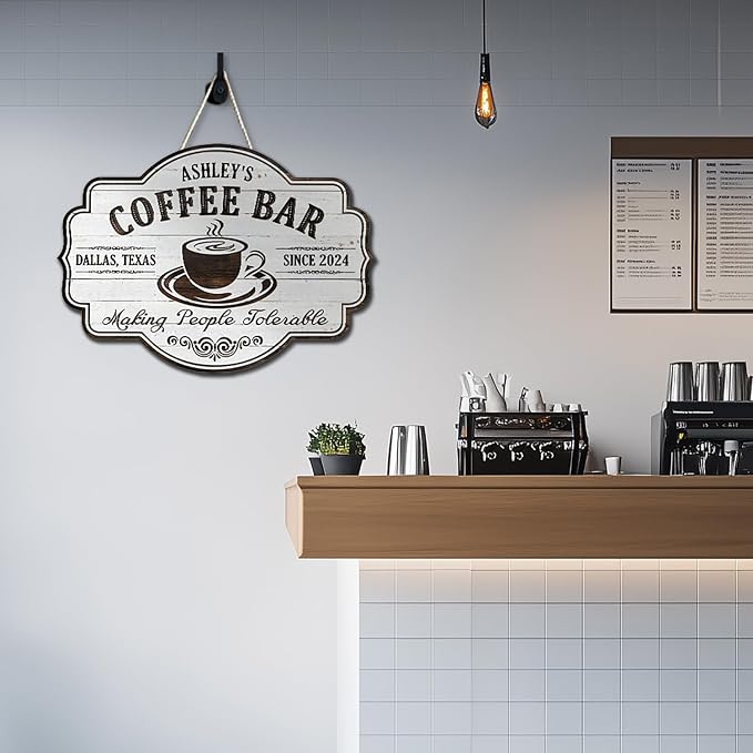 THUYPT Personalized Coffee Sign, Coffee Wooden Sign Plaque Wall Hanging Coffee - Image 6