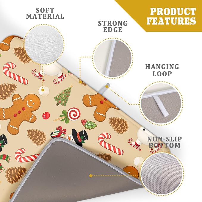 Xmas Gingerbread Man Candy Cane Dish Drying Mat - Image 4