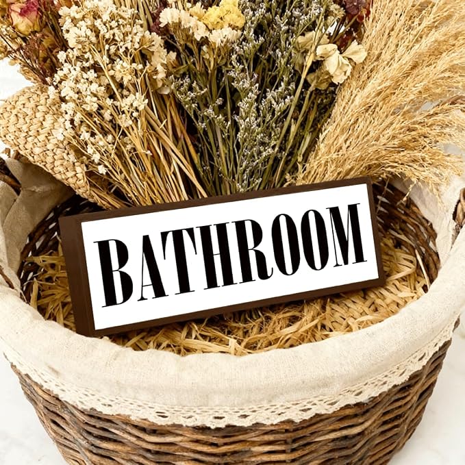 Bathroom Sign, Rustic Framed Wooden Box Sign, Decorative Wooden Plaques - Image 3
