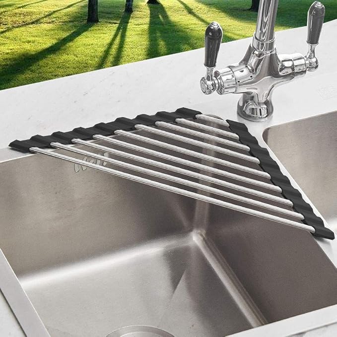 Triangle Dish Drying Rack for Sink Corner Roll Up Dish Drying Rack Folding by SHUYUE