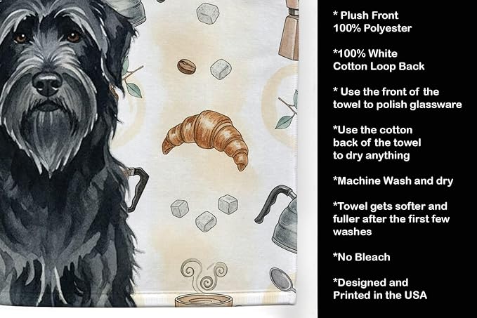 Caroline's Treasures Black Briard Coffee Bar Kitchen Towel Velour Plush Front - Image 4