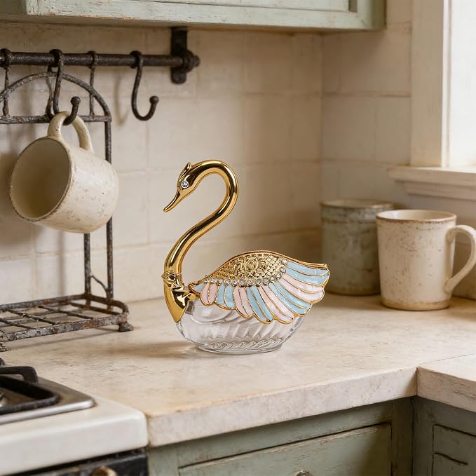 Diydeg Condiment Jar, Plastic Glass Decorative Swan Shaped Seasoning Organizer - Image 4