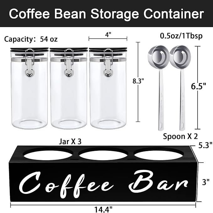 3 x 54 oz Glass Coffee Bean Storage Container - Image 2