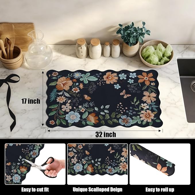 Scalloped Bohemian Coffee Bar Mat Dish Drying Mats - Image 4
