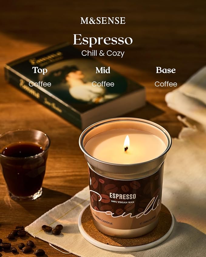 M&SENSE Espresso Candles, 12.3oz | Plant-Based Soy Wax, 75 Hours Burn Time - Image 3
