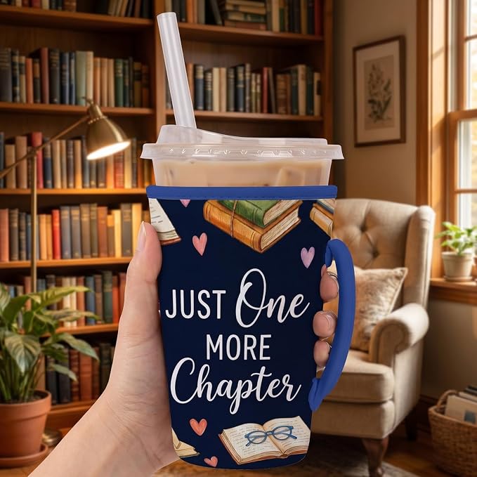 Reading Book Reusable Insulated Iced Coffee Cup Sleeve, Just One More Chapter - Image 4