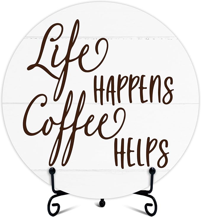 Coffee Bar Decor, Wooden Round Sign by Unknown