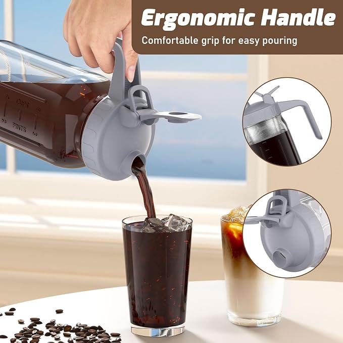Cold Brew Coffee Maker Jar - 64oz Thick Glass Multipurpose Mason Pitcher Spout - Image 7