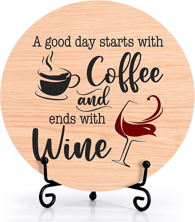 Coffee And Wine Desk Decor Sign, Rustic Funny Wooden Box Plaque, A Good Day by Zmyollo