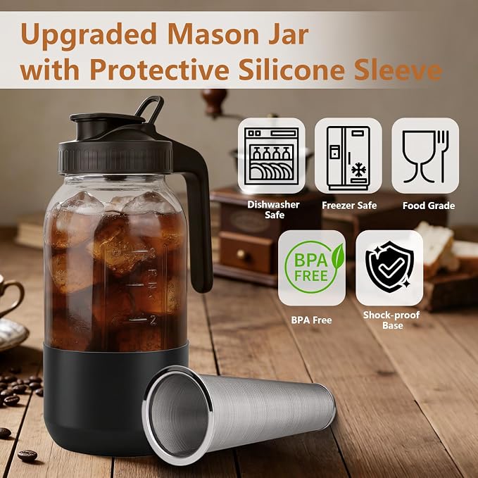 Cold Brew Coffee Maker, 64oz Mason Jar Pitcher - Image 2