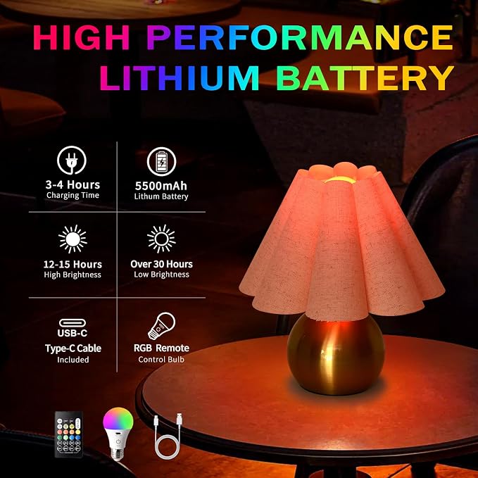 Ziqqeelam Rechargeable Cordless Small Table Lamp, Battery Operated Remote - Image 5