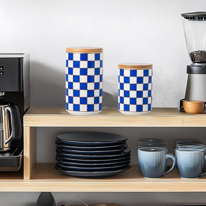 Kitchen Countertop Ceramic Checkered Canisters, Airtight Kitchen Canisters - Image 9
