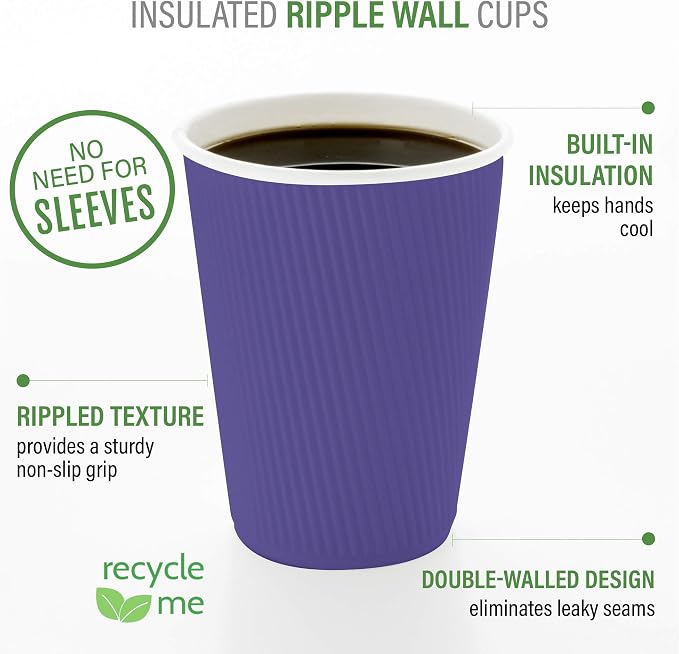 Restaurantware Ripple Wall Coffee Cups 25 Count 12 Ounce Insulated Royal Purple - Image 4