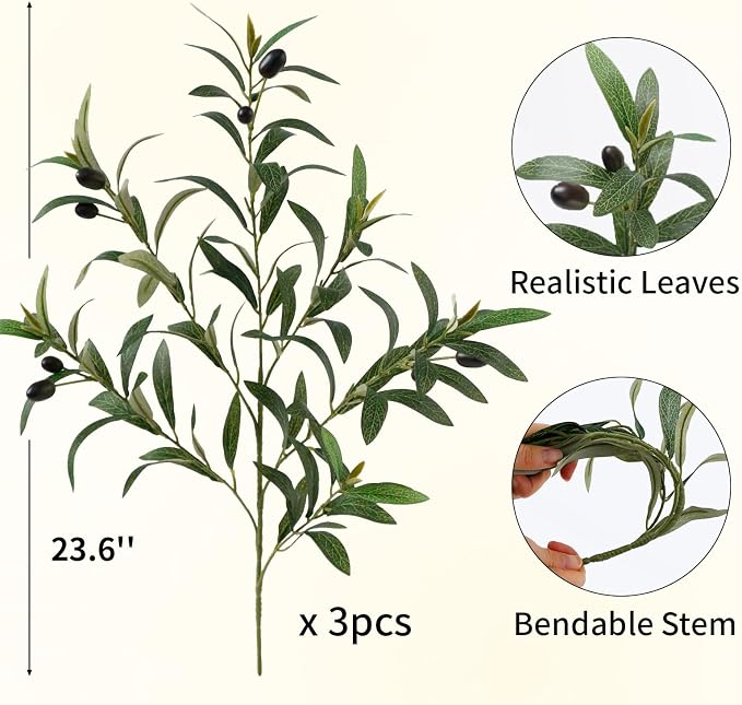 Leftover 3PCS 23.6Inch Faux Olive Branches - Image 2
