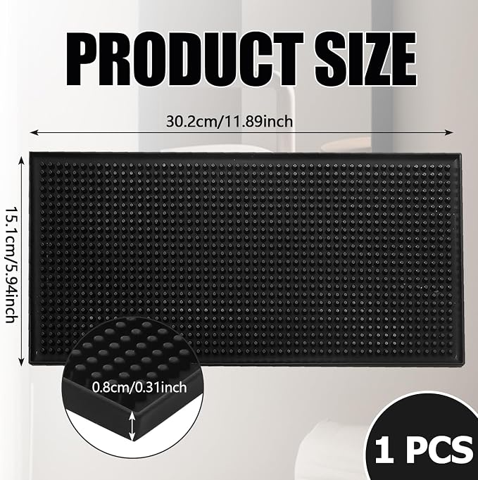 6" x 12" Small Bar Mat, Coffee Mat Small Black PVC Mat, Spill Mats - Image 3