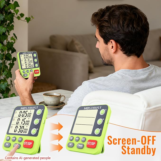 Digital Dual Kitchen Timer, 3 Channels Countdown Triple Timer - Image 5