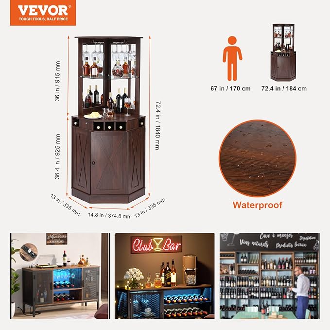 VEVOR Corner Industrial Bar Cabinet, Wine Table - Image 8