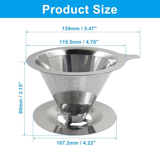 Bonsicoky Pour Over Coffee Dripper, Stainless Steel Coffee Filter, Metal Cone - Image 3