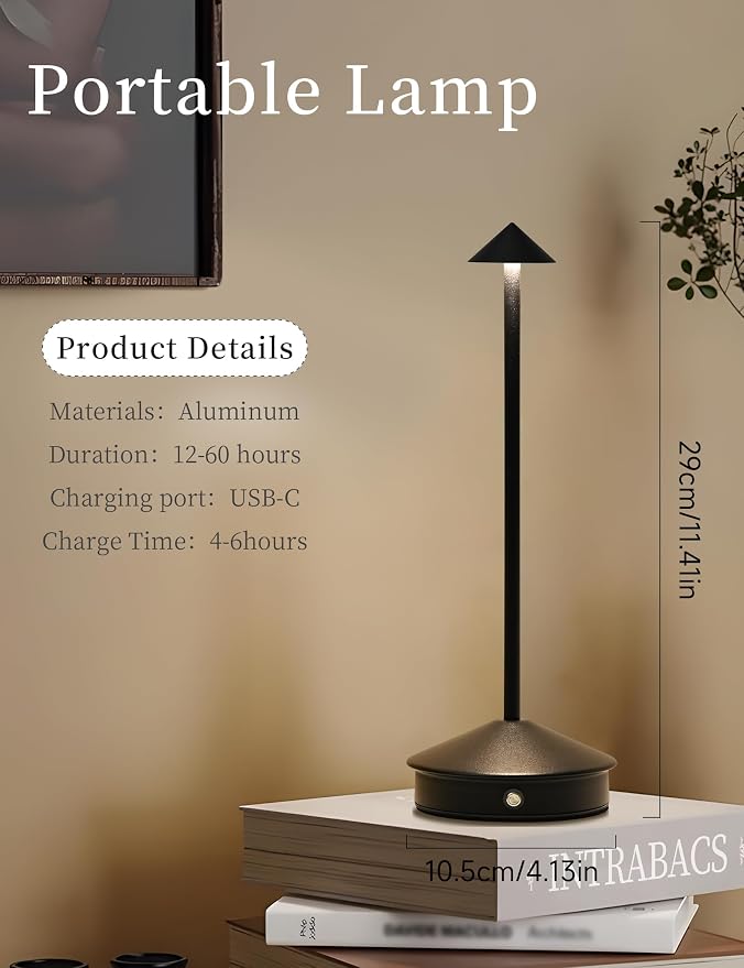 Cordless Table Lamps, LED Rechargeable Desk Lamp, Portable Modern USB Battery - Image 4