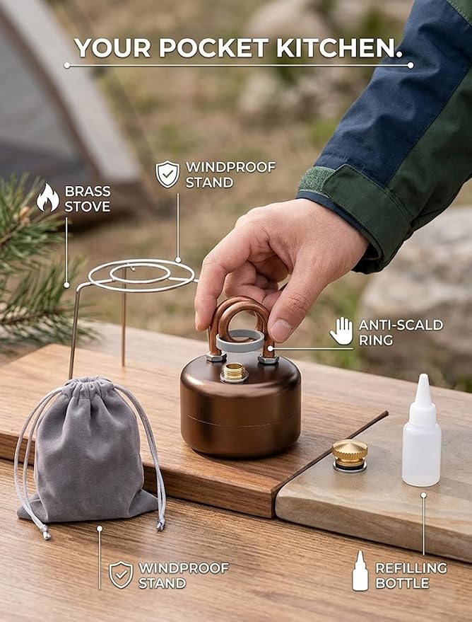 Mini Alcohol Stove, alcohol stove camping, 3.5OZ Portable Brass Spirit Burner - Image 8