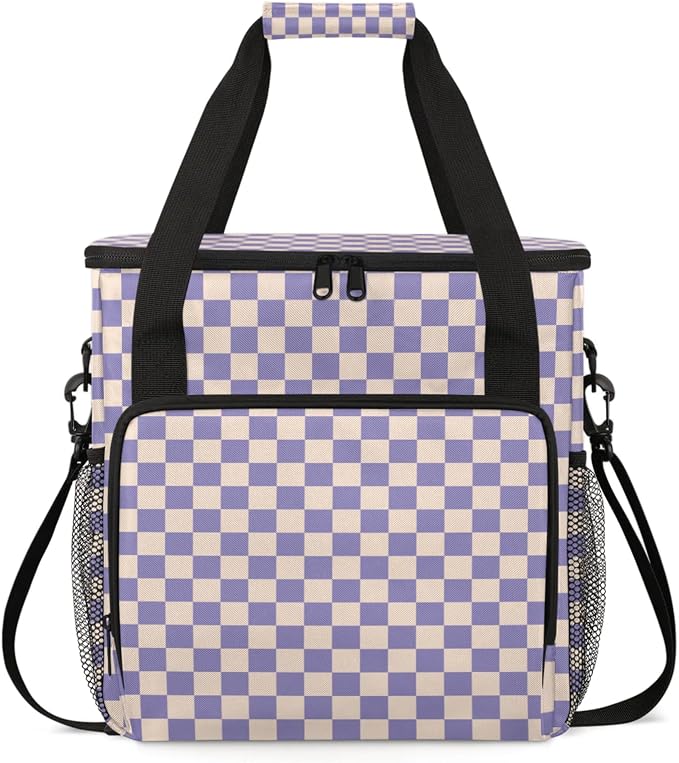 Checkerboard Purple Coffee Maker Carrying Bag, Waterproof Insulated Leakproof by Home