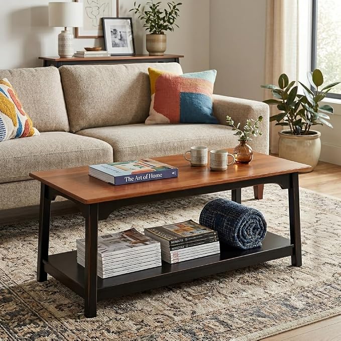Peaceful Classics Rustic Wood Shaker Coffee Table Amish Furniture, 2 Tier - Image 2