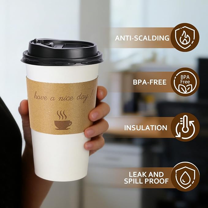 BYSNOW 20 oz 50 pack Disposable Paper Coffee Cups, Paper To Go Cups - Image 3