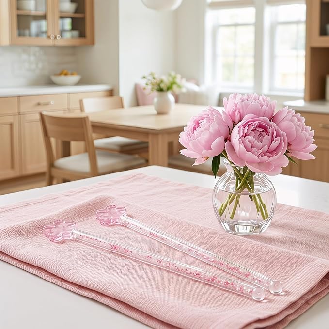 Luxshiny 2-Pack Pink Glass Stirring Sticks 7.28 Inch Floral Design Drink - Image 7
