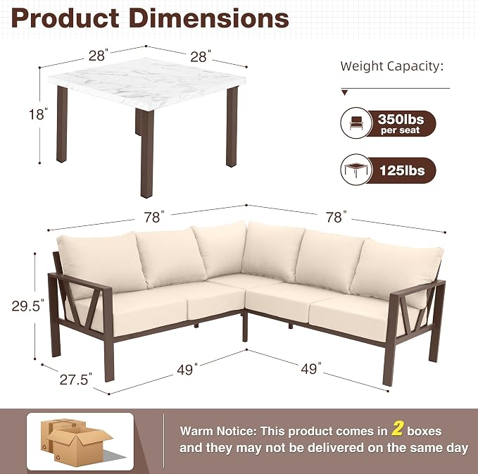 Outdoor Furniture Set, 6 Pieces Outdoor Patio Couch Sectional, L Shaped Metal - Image 3