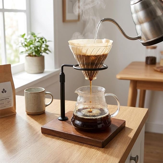 Coffee Dripper Stand Pour Over Rack Alloy Wood Hand Brewer Holder Adjustable - Image 4