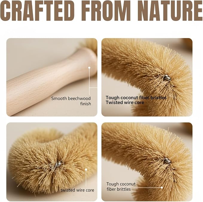 Bottle Brush Cleaner with Long Beech Wood Handle, Scratch-Safe, L-Shaped Design - Image 5