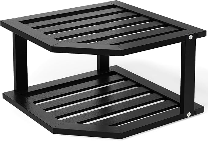 VERTORGAN Bamboo Corner Shelf, 2 Tier Plate Organizer by VERTORGAN