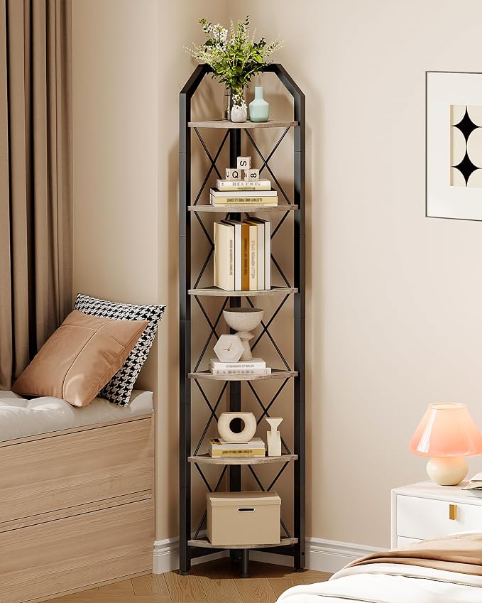 CHOEZON 6-Tier Corner Shelf, Industrial Corner Bookshelf, 71.2" Corner Storage by Choezon