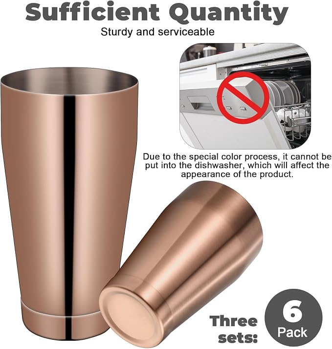 Sabary 6 Pcs Cocktail Shakers Professional Bar Shaker Boston Set Stainless - Image 4