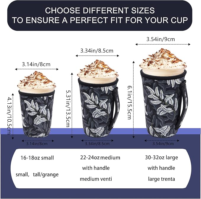 3Pk Reusable Iced Coffee Sleeves, Floral Fits 16-32oz Hot/Cold | iced coffee - Image 5