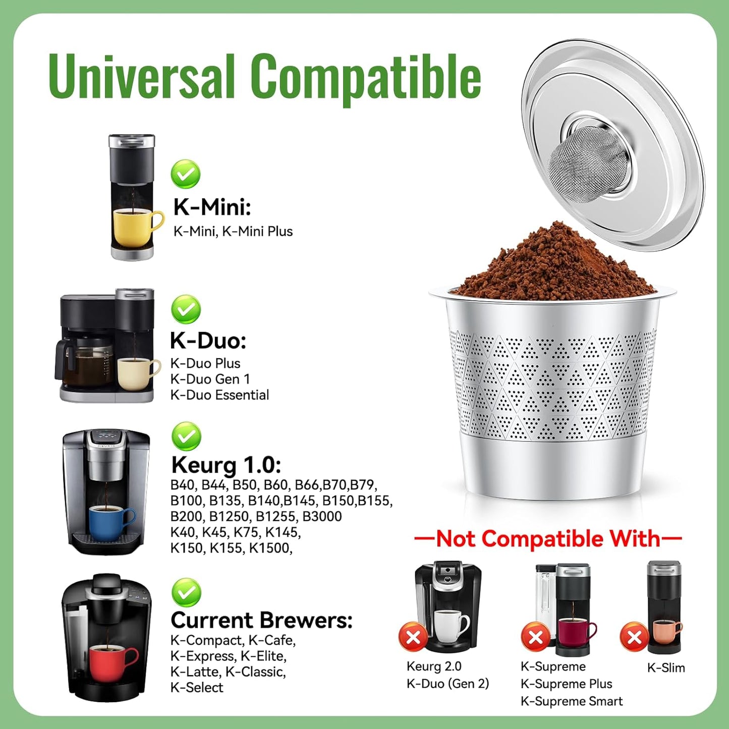 CAPMESSO Reusable K-Cups for Keurig 1.0: Stainless Steel Refillable Coffee Pods - Universal Metal Coffee Filter for Keurig Coffee Maker, Dual-mesh for Richer Coffee NO Sediment, Eco-Friendly (4 Pack)