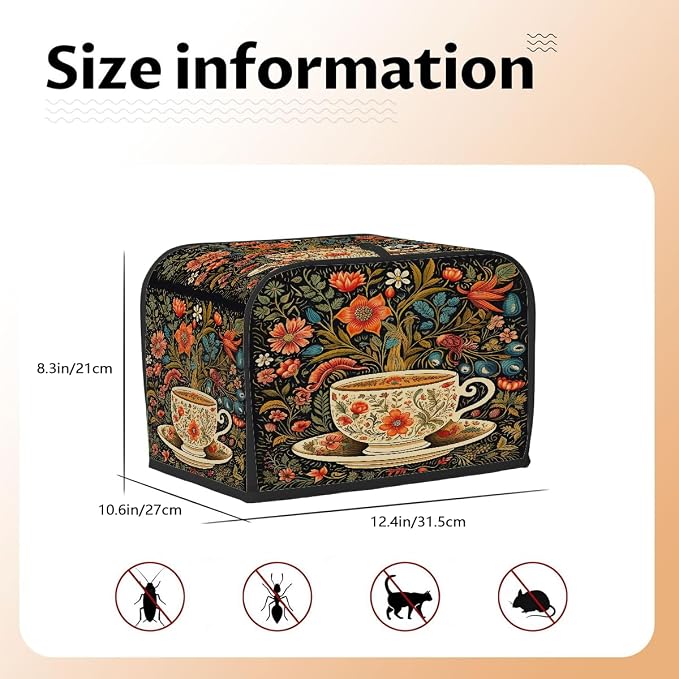 Coffee Cup Color Flowers Toaster Cover 4 Slice Wide Slot Washable Appliance - Image 5