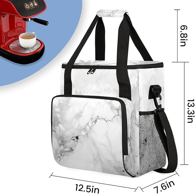 Marble Gray Coffee Maker Carring Bag, Large Insulated Storage Organizer Case - Image 2