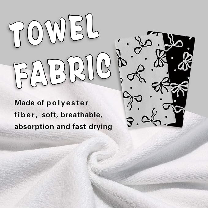 Black White Bow Kitchen Dish Towels Set of 2, Coquette Ribbon Preppy Drying - Image 4