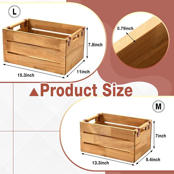 Chunful Set of 2 Rustic Wooden Crate Large Farmhouse Wood Storage Container - Image 2
