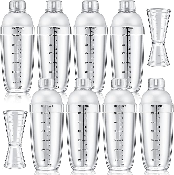 10 Pcs Plastic Cocktail Shaker Set, Including 8 Pcs 24 oz Clear Coffee Shaker by Suclain