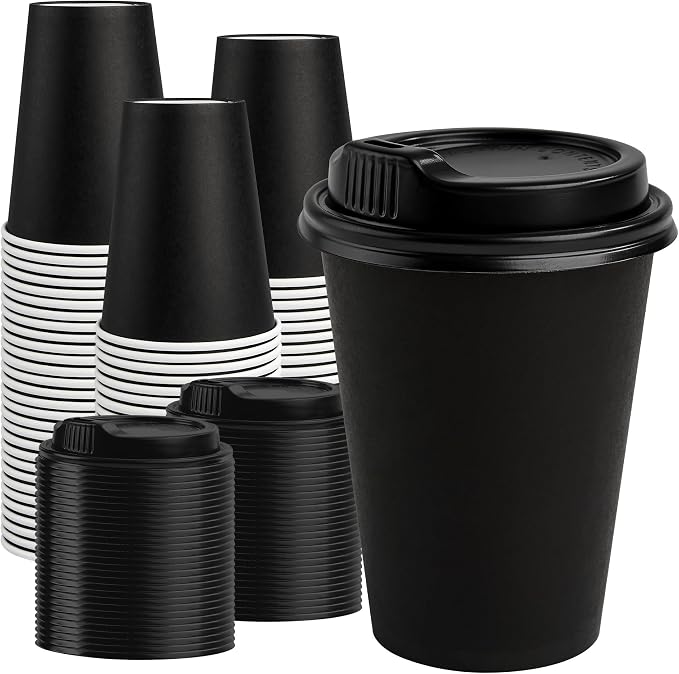 RACETOP 12 oz Paper Coffee Cups, 100 Pack Black Disposable Coffee Cups by RACETOP